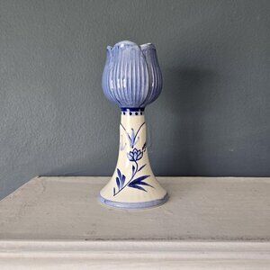 Delft Blue Tulip Candleholder Vintage Floral Dutch Blue & White Porcelain China
